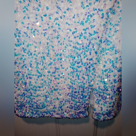 Midnight Doll NWOT white & blue sequin one shoulder dress size XS - Picture 3 of 7